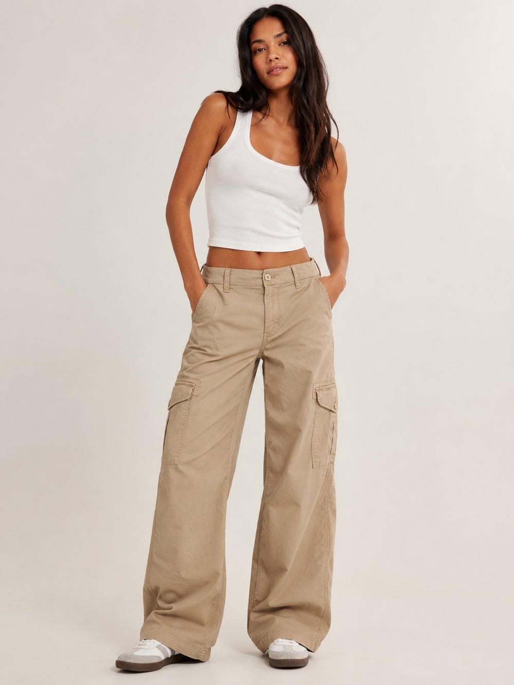 American Eagle 4 Short Baggy Wide Leg Mid Rise Tan Beige Cargo Pants Womens 2024